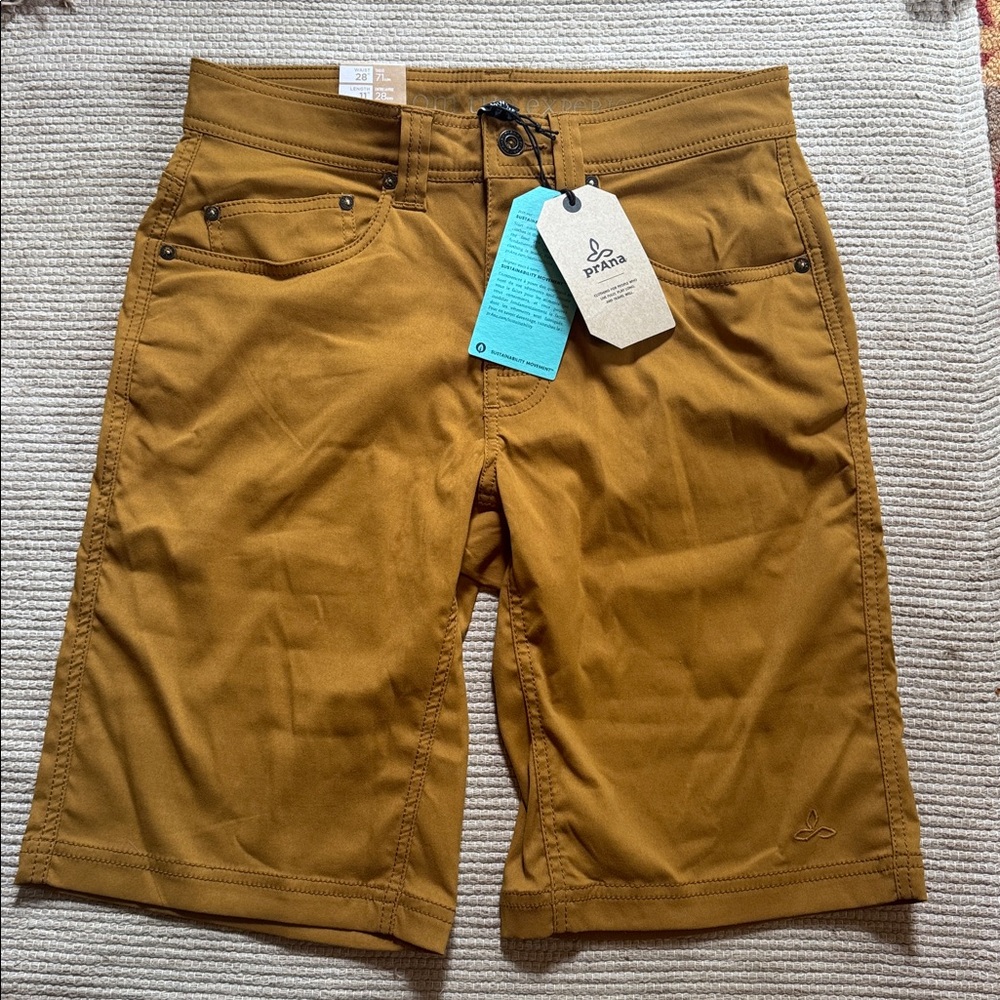 New Prana Men's Stretch Brion Shorts Bronzed mustard Size 28 11" Inseam Zion NEW